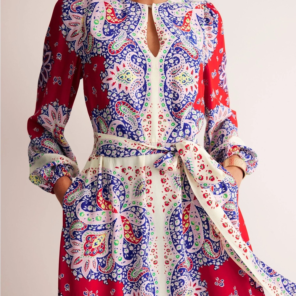 Boden Occasion Blouson Maxi Dress, Rubicondo, Ornate Paisley